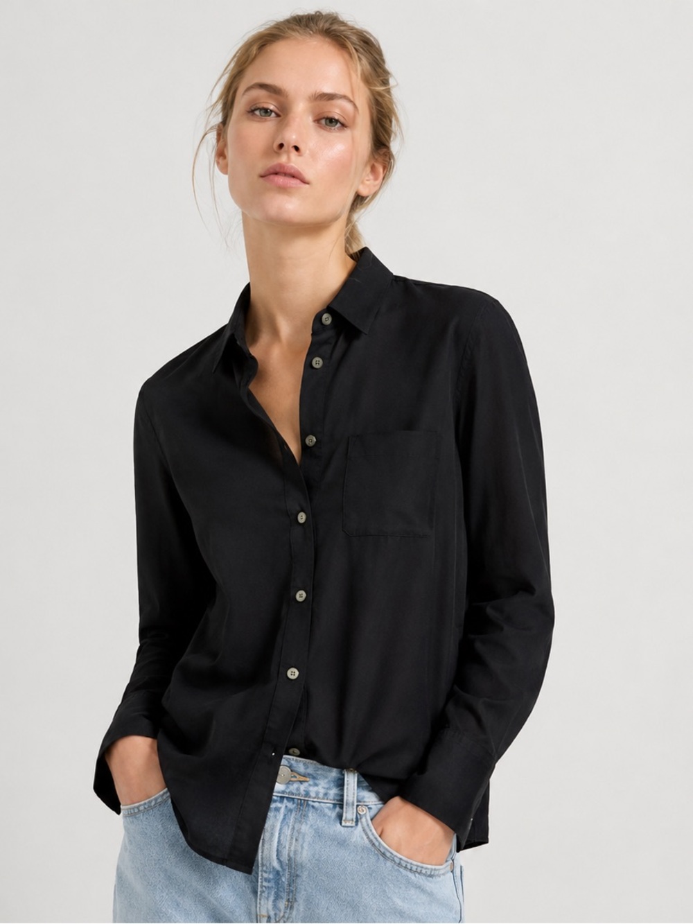 J.Crew Cotton Black Long Sleeve Button Down Shirt with Chest Pocket